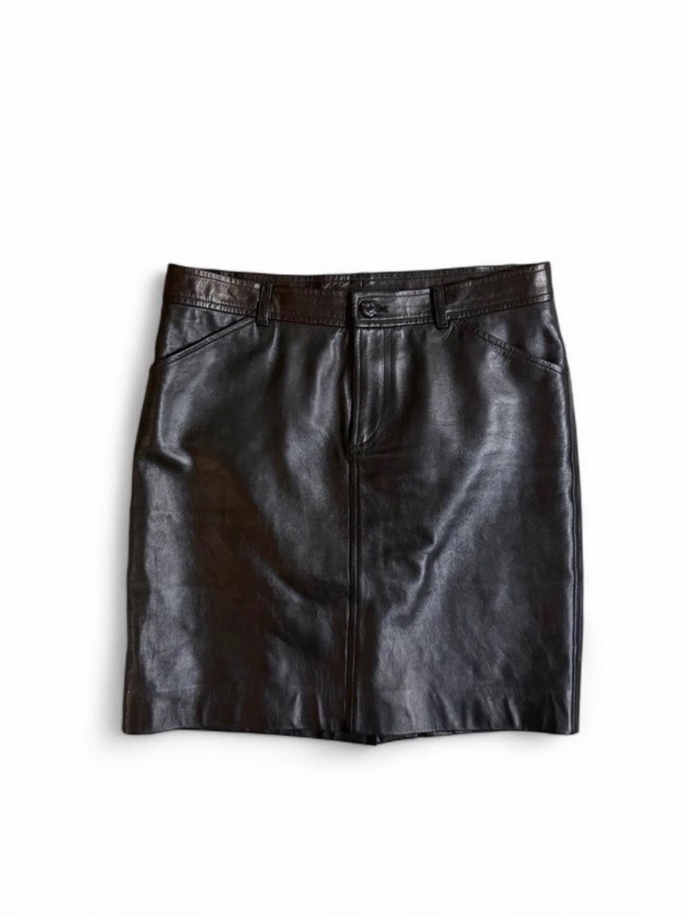 Ralph Lauren Black Label Leather Mini Skirt Size 6 Black Bronze Lambskin Lined